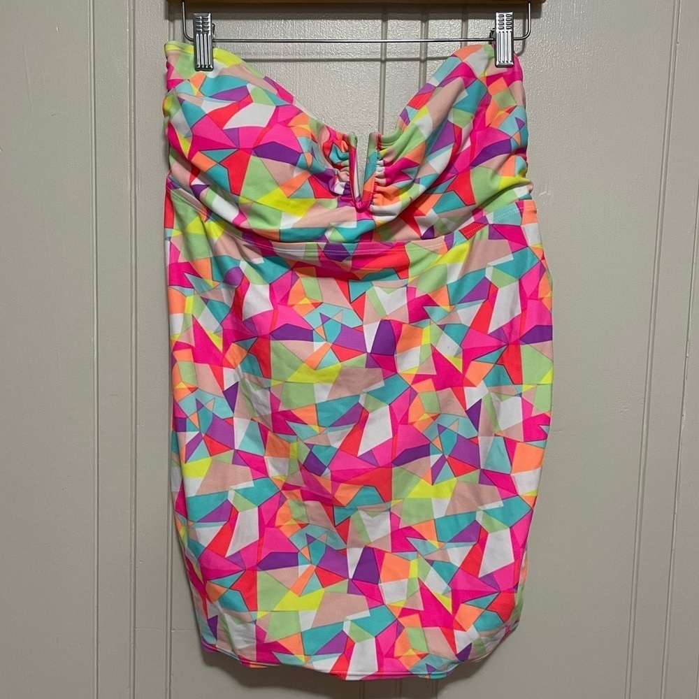 Liz Lange Size med Maternity Multicolor Neon Pink Green Tankini Swim Tube Top